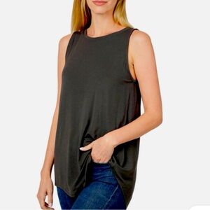 Zenana High Low Drape Tank Top Sleeveless Charcoal Gray New Size 1X